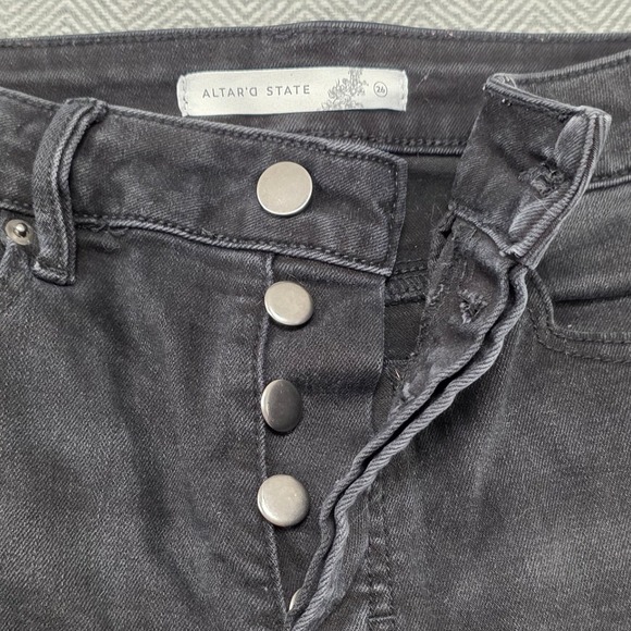 Altar State Black High Waisted Wide Leg Crop Jeans Size 26 Button Fly Raw Hem - Picture 3 of 7